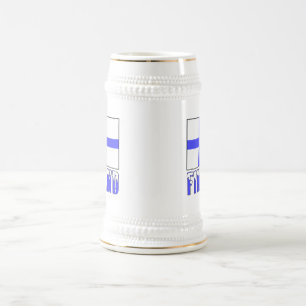 Caneca De Cerveja Bandeira da Finlândia e Nome com Letras Neve