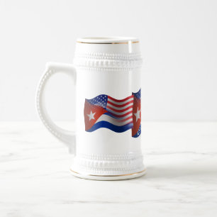 Caneca De Cerveja Bandeira de Ondas Cubanas-Americanas