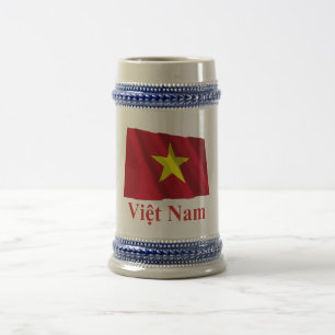 Caneca De Cerveja Bandeira de ondulação de Vietnam com nome no