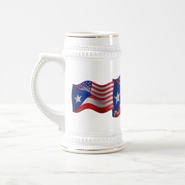 Caneca De Cerveja Bandeira de ondulação Rican-Americana de Puerto (Esquerda)