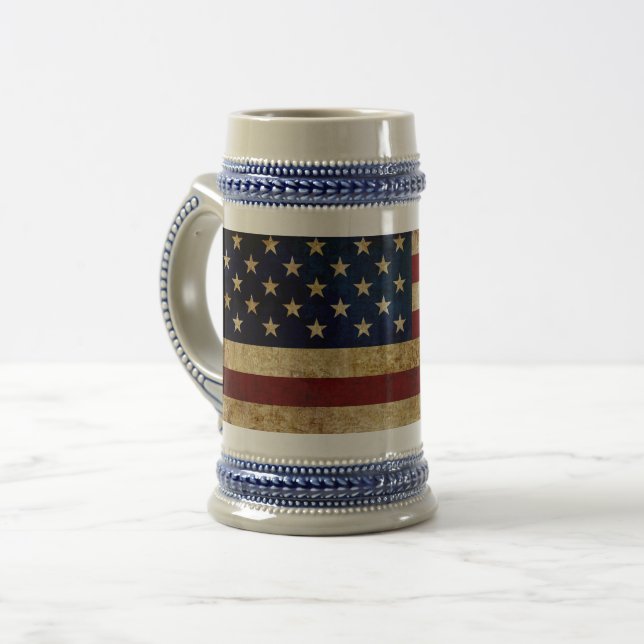 Caneca De Cerveja Bandeira dos EUA / Grunged (Frente Esquerda)