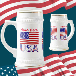 Caneca De Cerveja Bandeira EUA Estados Unidos América Vermelho Perso