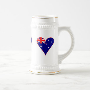 Caneca De Cerveja Bandeira Funky Coração Austrália Borda Vermelha