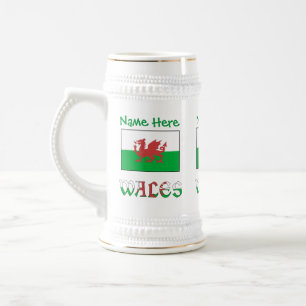 Caneca De Cerveja Bandeira galesa do País de Gales Nome Personalizad