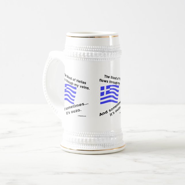 Caneca De Cerveja Bandeira Grega Hellas Sangue e Ouzo Vezes 3 (Frente Esquerda)