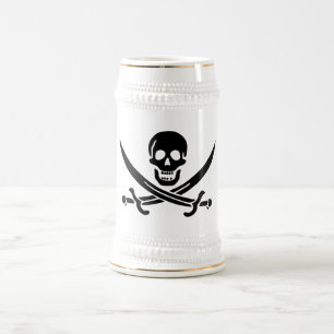 Caneca De Cerveja Bandeira Pirata Caveira Espadas Cruzadas