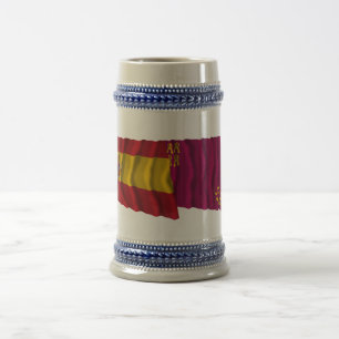 Caneca De Cerveja Bandeiras de ondulação da espanha e do Múrcia