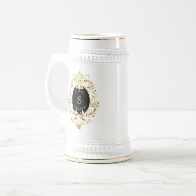 Caneca de Cerveja Barroca Dourada Preta para Padri (Frente Esquerda)