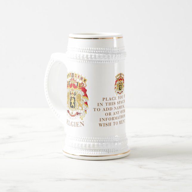 Caneca De Cerveja Bélgica (BÉLGICA) Excelente de armas personalizada (Frente Esquerda)