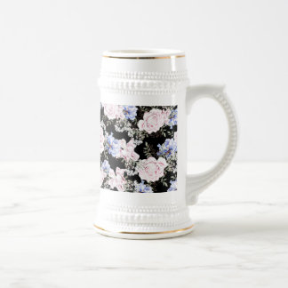 Caneca De Cerveja Belo Padrão Floral Rosas Iris Azul Rosa