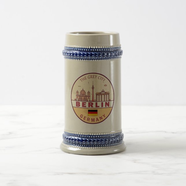 Caneca De Cerveja Berlim Alemanha Cidade Skyline Emblem (Centro)