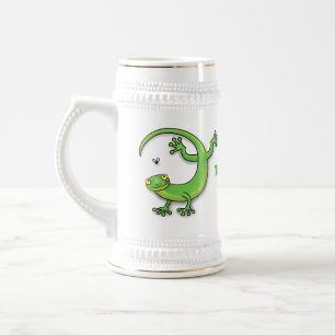 Caneca De Cerveja Boas saudações da lagartixa verde e feliz com dese