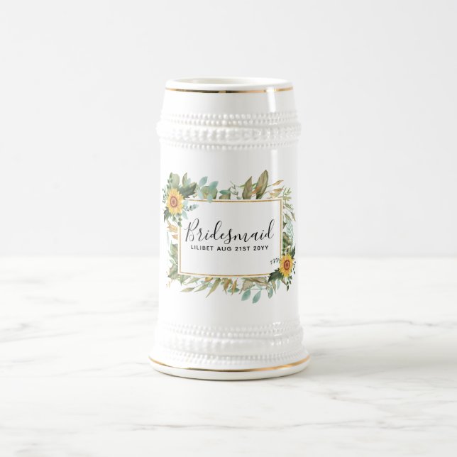 Caneca De Cerveja Boho Sunflower Sage Greenery Casamento (Centro)