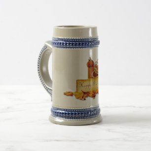 Caneca De Cerveja Bolotas de Ação de Graças de SlipperyJoe folhas de