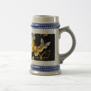 Caneca De Cerveja Borboletas Douradas e brancas