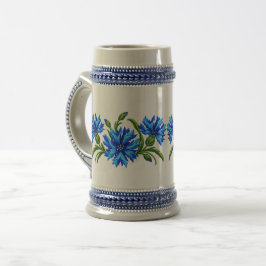 Caneca De Cerveja Bordado Olhar Flores de Milho Azuis
