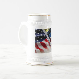 Caneca de cerveja branca e azul-americana/Dourada 