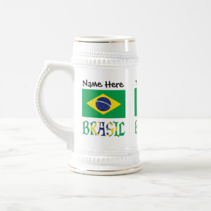 Caneca De Cerveja Brasil Bandeira Brasil Nome Personalizado