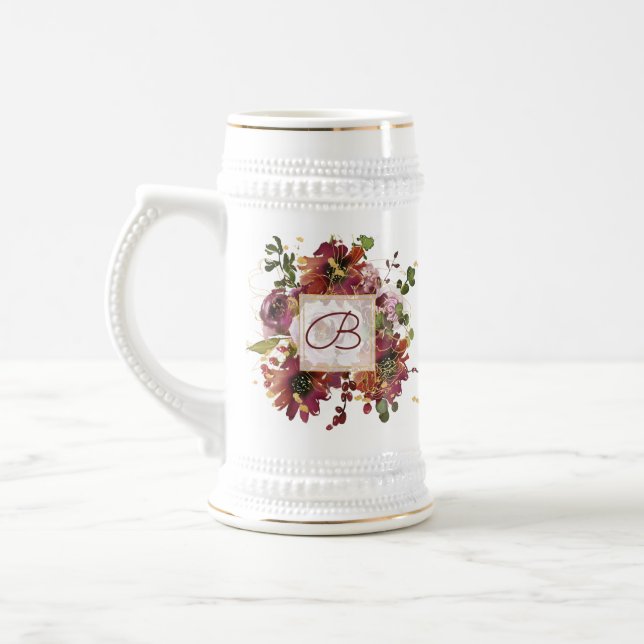 Caneca De Cerveja Bridesmaid Floral Dourada Rosa Elegante (Esquerda)