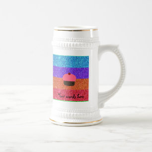 Caneca De Cerveja Brilho cor-de-rosa do arco-íris do cupcake
