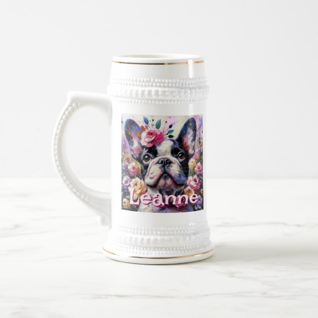 Caneca De Cerveja Bulldog Francês com Rosas Floral Personalizado (Esquerda)