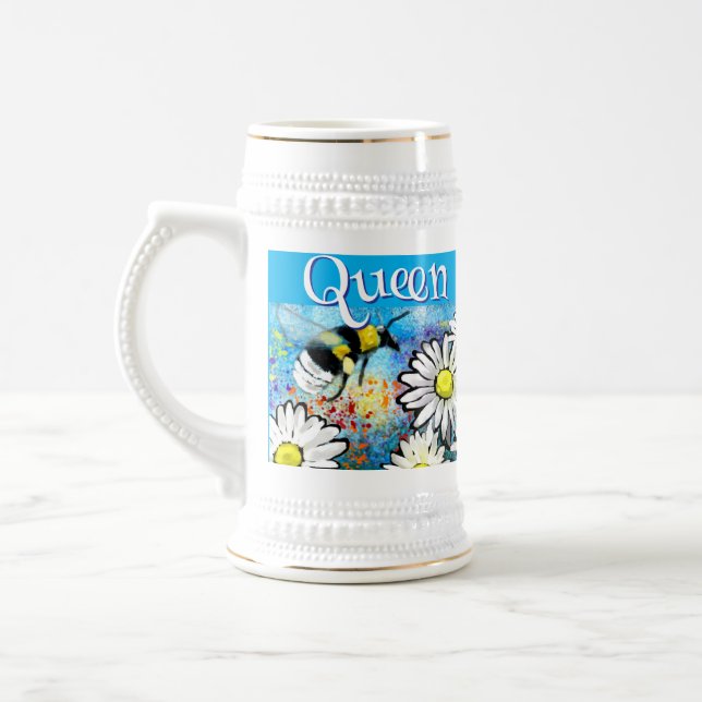 Caneca De Cerveja Bumble Bee Whimsical em Daisies Personalizado (Esquerda)