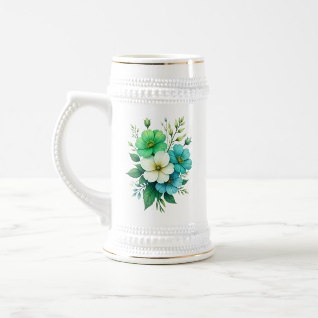 Caneca De Cerveja Buquê de Flores Brancas Azuis-57453 (Esquerda)