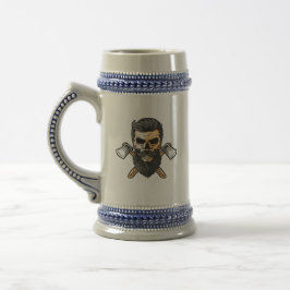 Caneca De Cerveja Cabeleireiro Barbudo Caveira Machados Cruzados