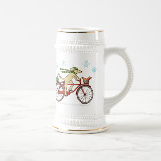 Caneca De Cerveja Cachorro Andando de Bicicleta com Esquilo Fofo de