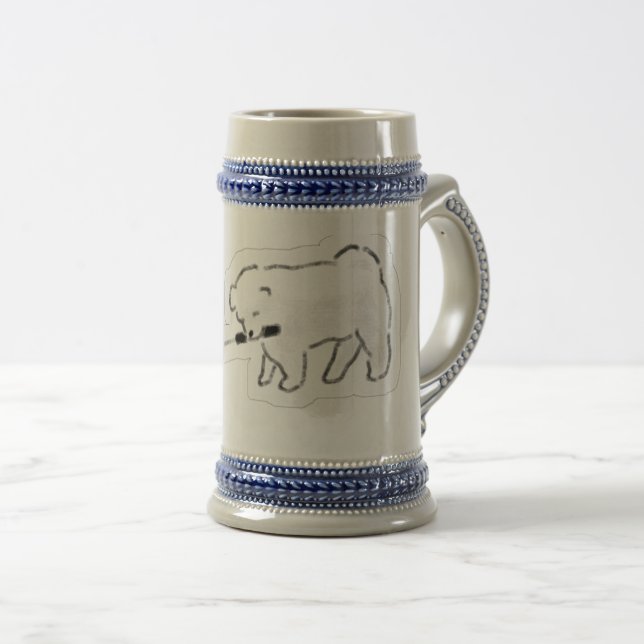 Caneca De Cerveja Cachorro Branco Fofo Segurando Coleira na Boca Faz (Frente Esquerda)