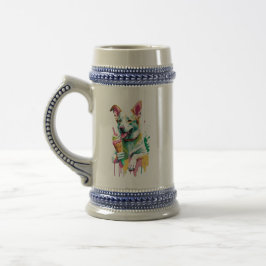 Caneca De Cerveja Cachorro feliz comendo um sorvete