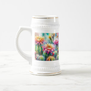 Caneca De Cerveja Cactos Suculentos de Flutuação de Aquarelas