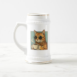 Caneca De Cerveja Café Cool Cat Design Retro para Amantes de Gatos