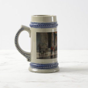 Caneca De Cerveja Carro Azul Vintage na paisagem urbana florida