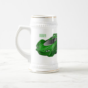 Caneca De Cerveja Carro desportivo verde com ilustração aerofoil