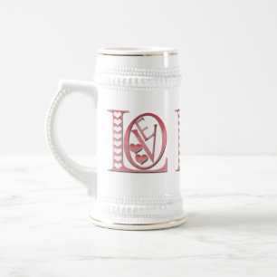 Caneca De Cerveja Cartas de Amor com Corações por Shirley Taylor