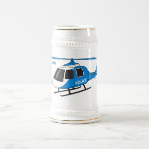 Caneca De Cerveja Cartoon de helicóptero do Departamento de Políci