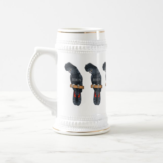 Caneca De Cerveja Cartoon de pássaro preto de cauda vermelha (Esquerda)