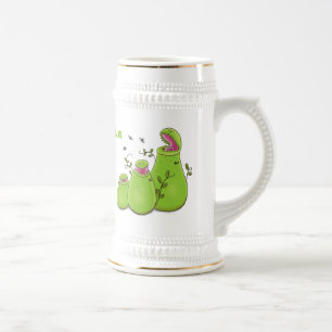 Caneca De Cerveja Cartoon de plantas carnívoras verdes e engraçadas