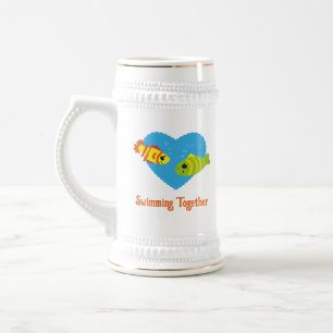 Caneca De Cerveja Casais de Peixes Nadando Juntos Amor Personalizado