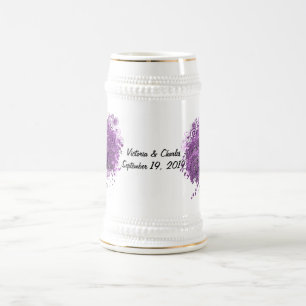 Caneca De Cerveja Casamento da Árvore de Folha de Coração Roxo Radia