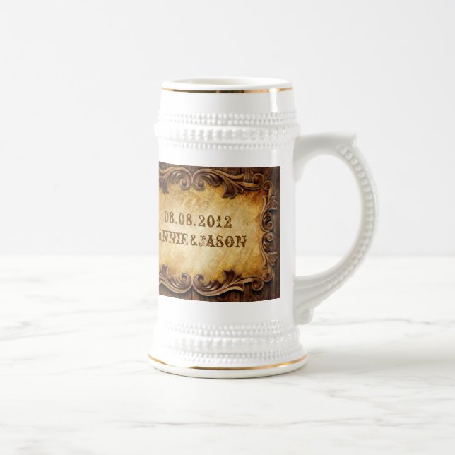 Caneca De Cerveja Casamento Rustic Country Cowboy Western (Direita)