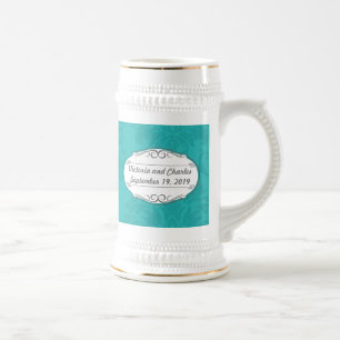 Caneca De Cerveja Casamento tema damasco de Chartreuse Turquoise Mod