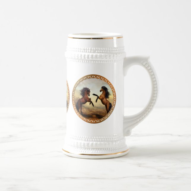 Caneca De Cerveja Castanho Escuro E Cavalos De Rascunho Frísia Casta (Direita)