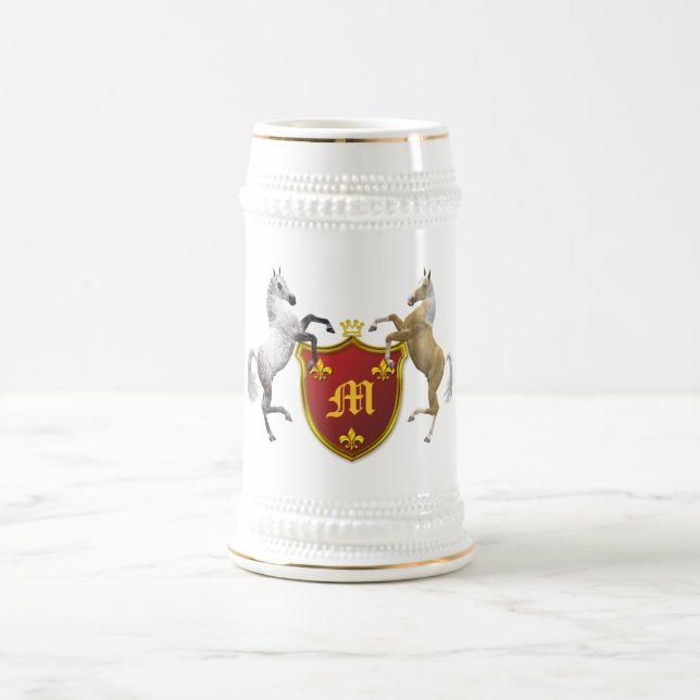 Caneca De Cerveja Cavalos de criação com blindagem heráldica, monogr (Centro)