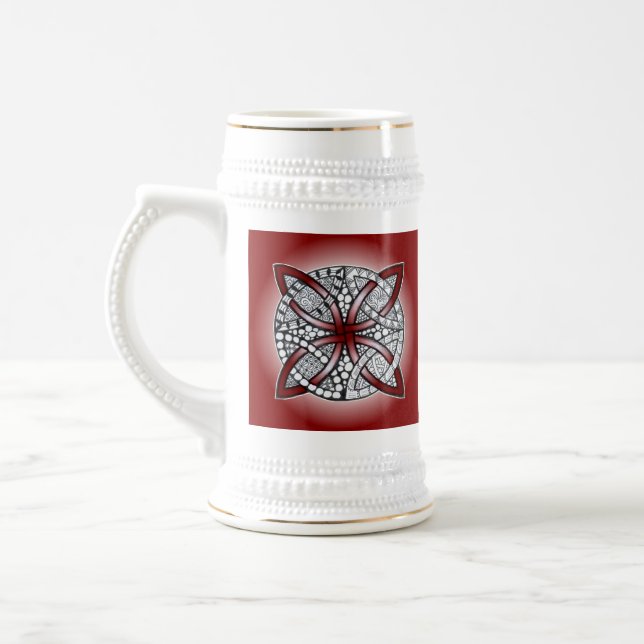 Caneca De Cerveja Celtic Knot Doodle Maroon Red (Esquerda)