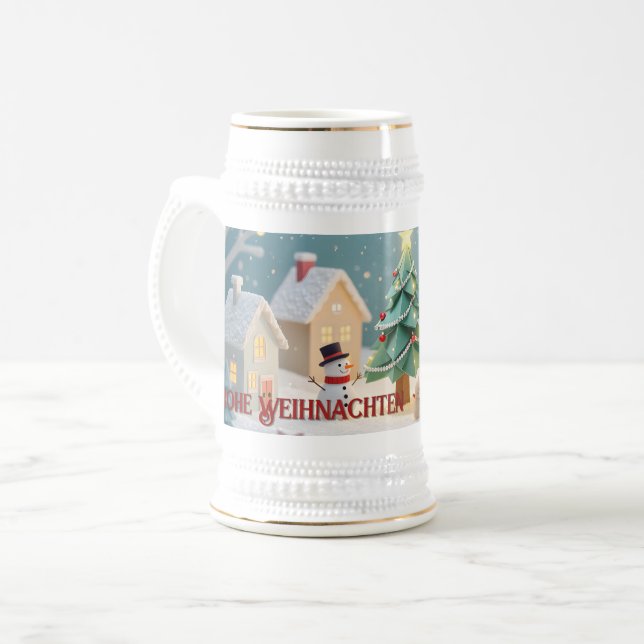 Caneca De Cerveja Cena festiva de Natal com bonecos de neve (Frente Esquerda)