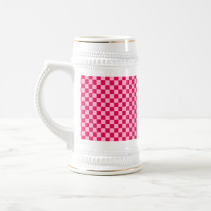 Caneca De Cerveja Checkerboard clássico de combinação rosa por ST