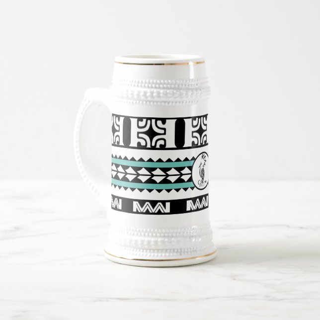 Caneca De Cerveja Chope à bière  Tribal Ethnic/Bande Turquoise (Frente Esquerda)