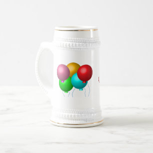 Caneca De Cerveja Cinco Balões de Aniversário Nome Personalizado
